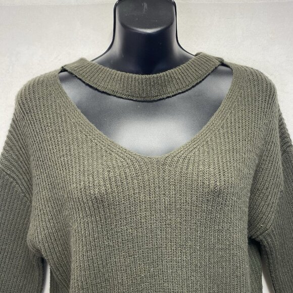 Ruby Moon Ribbed Knit Cut-Out Sleeves & Neck Pullover Sweater Women Small Green - Picture 12 of 14